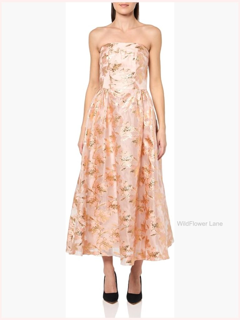 Strapless Floral Jacquard A-Line Dress With Built-In Boning